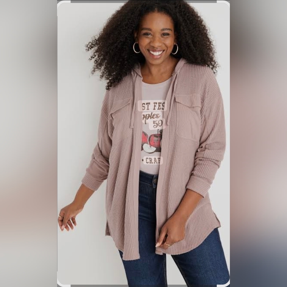 Maurices Plus Size Solid Hooded Waffle Cardigan - XXL - NWTs